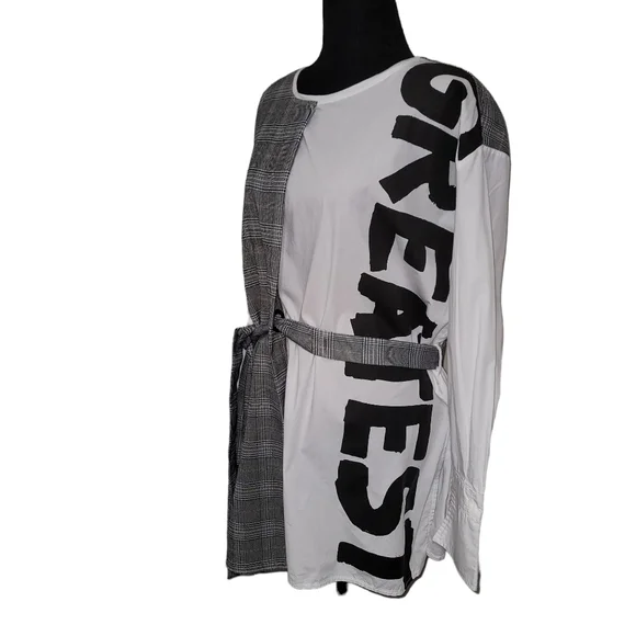 Zara Black and White Asymmetrical Long Sleeve Blouse - Picture 4 of 8